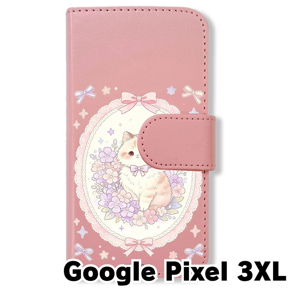 新品未使用】 Google Pixel3 XL 手帳型スマホ ケース (色：ピンク×花輪