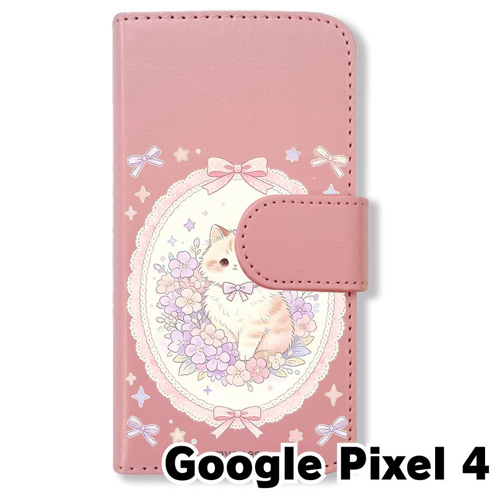 ★hana❁⃘★GPSケース リバティ メドウテイルズピンク 新品未使用】 Google Pixel 4 手帳型スマホ ケース (色：ピンク×花輪