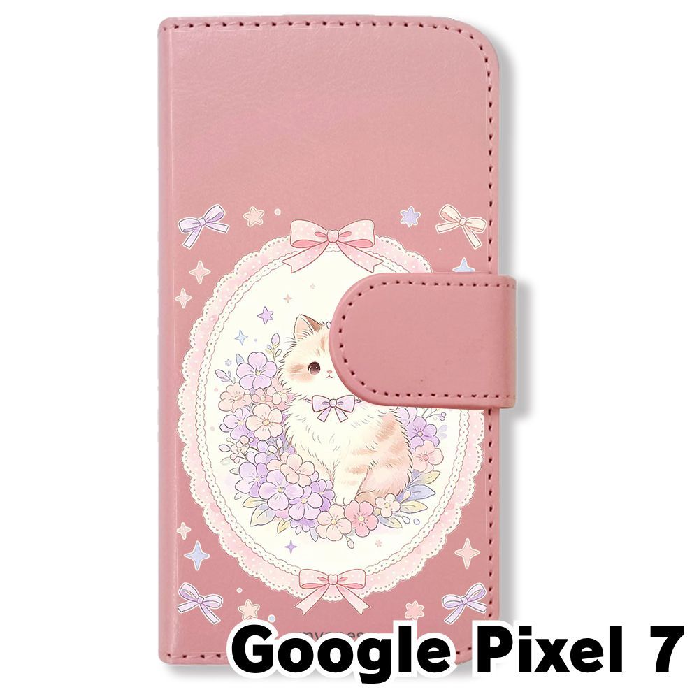 新品未使用】 GOOGLE PIXEL 7 手帳型スマホ ケース (色：ピンク×花輪