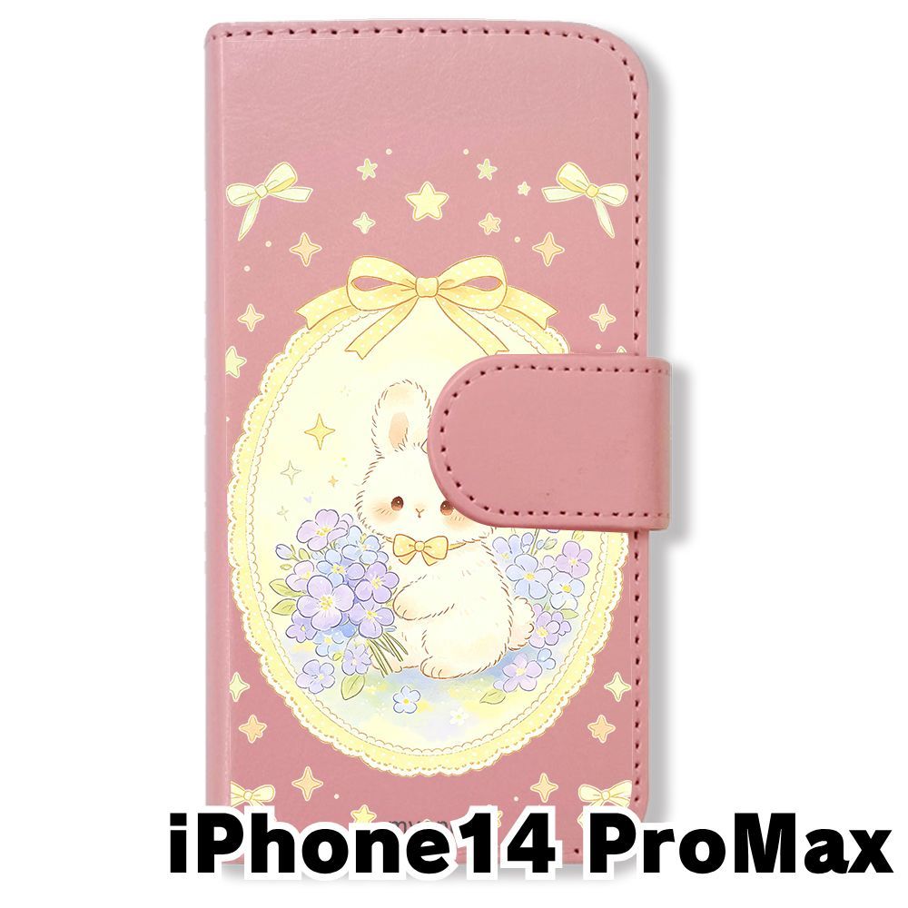 新品未使用】 iPhone14 Pro Max 手帳型スマホ ケース (色：ピンク×花輪