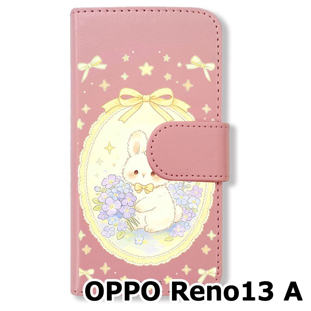 新品未使用】 OPPO Reno13 A 手帳型スマホ ケース (色：ピンク×花輪 