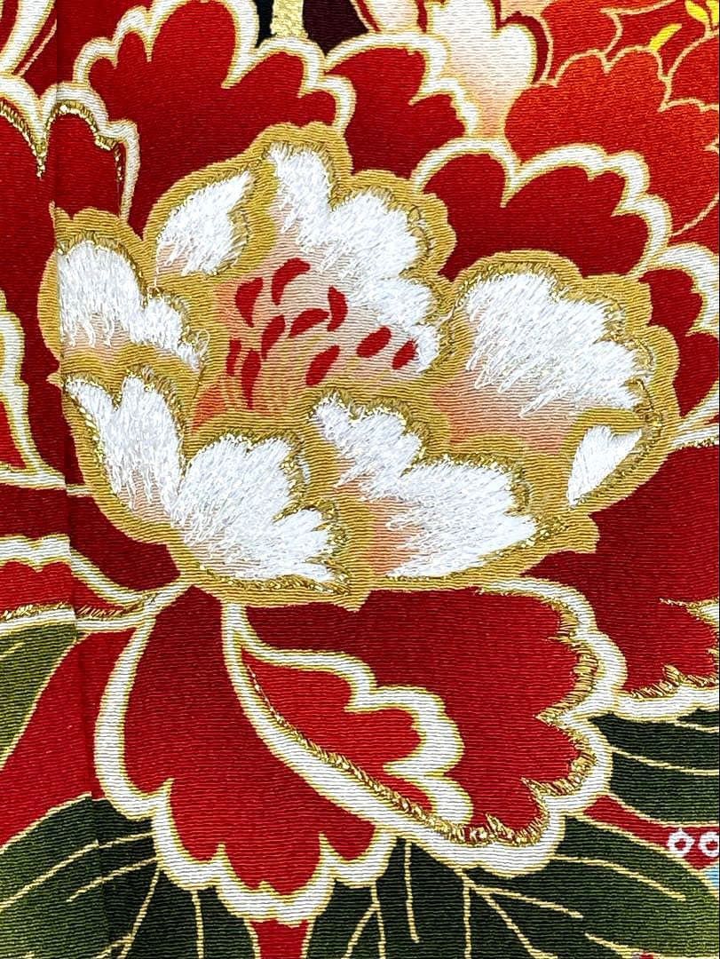 振袖 ラメ刺繍 金彩 ちりめん 牡丹 大輪 身丈161cm HKT206 - メルカリ