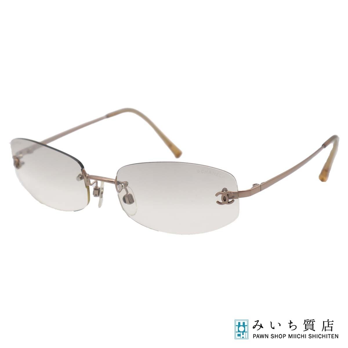CHANEL シャネル サングラス 4002 c194/61 57□19 130 ココマーク リムレス 度なし メガネ シャンパンゴールド系 ケース 26k621-10