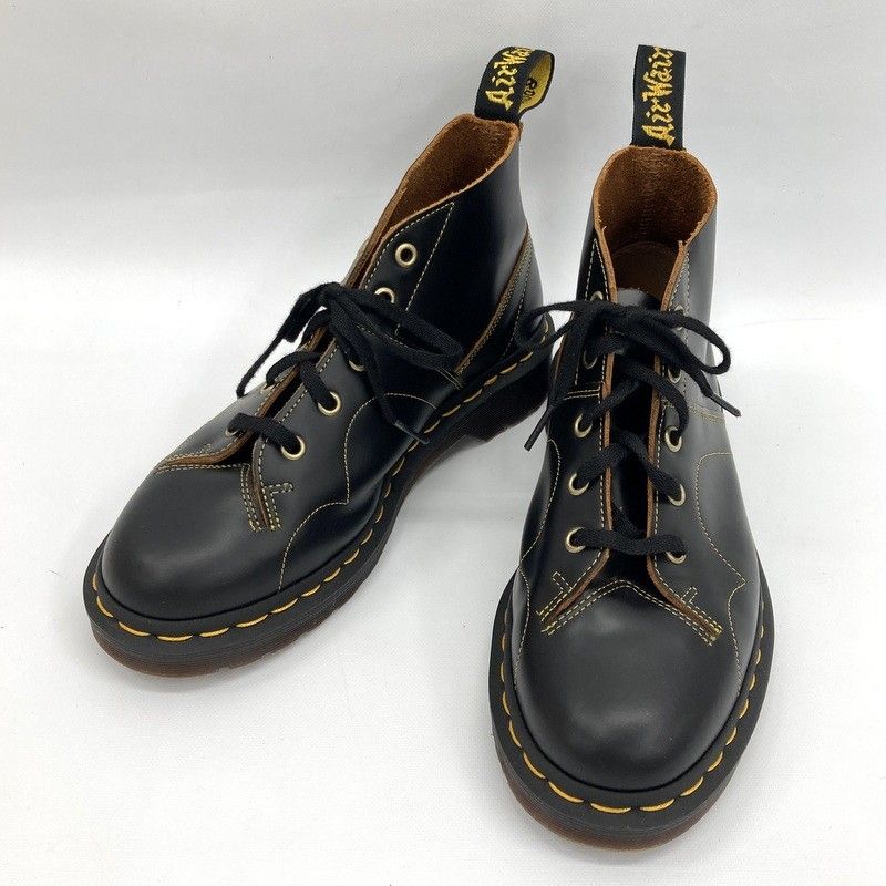 Dr.Martens ドクターマーチン CHURCH チャーチ モンキーブーツ UK7 26cm相当 美品 シューズ レザー 本革 アメカジ メンズ ブラック イエロー 靴 SS278