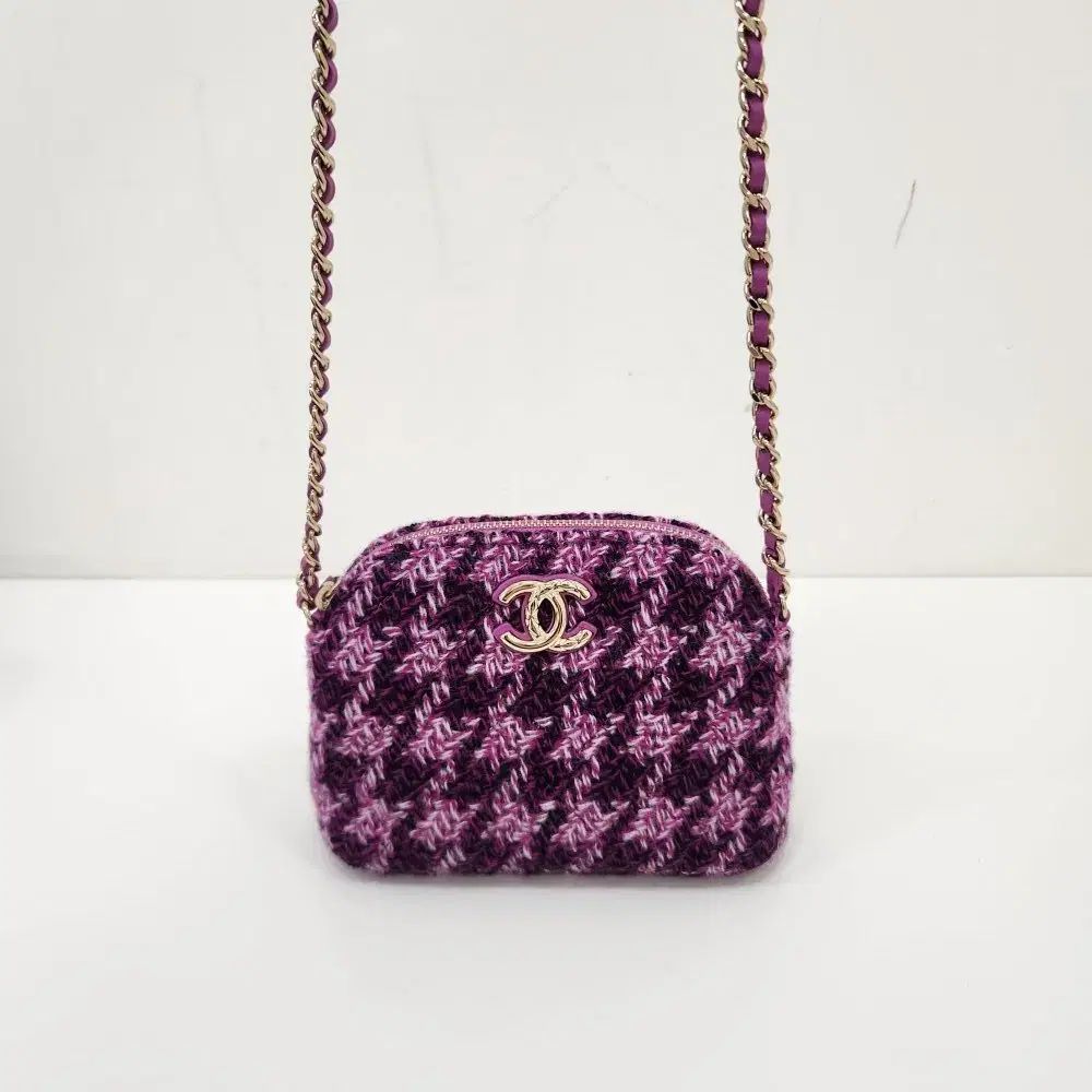中古ブランド CHANEL VIP ハーフムーン ツイード クロスバック PURPLE