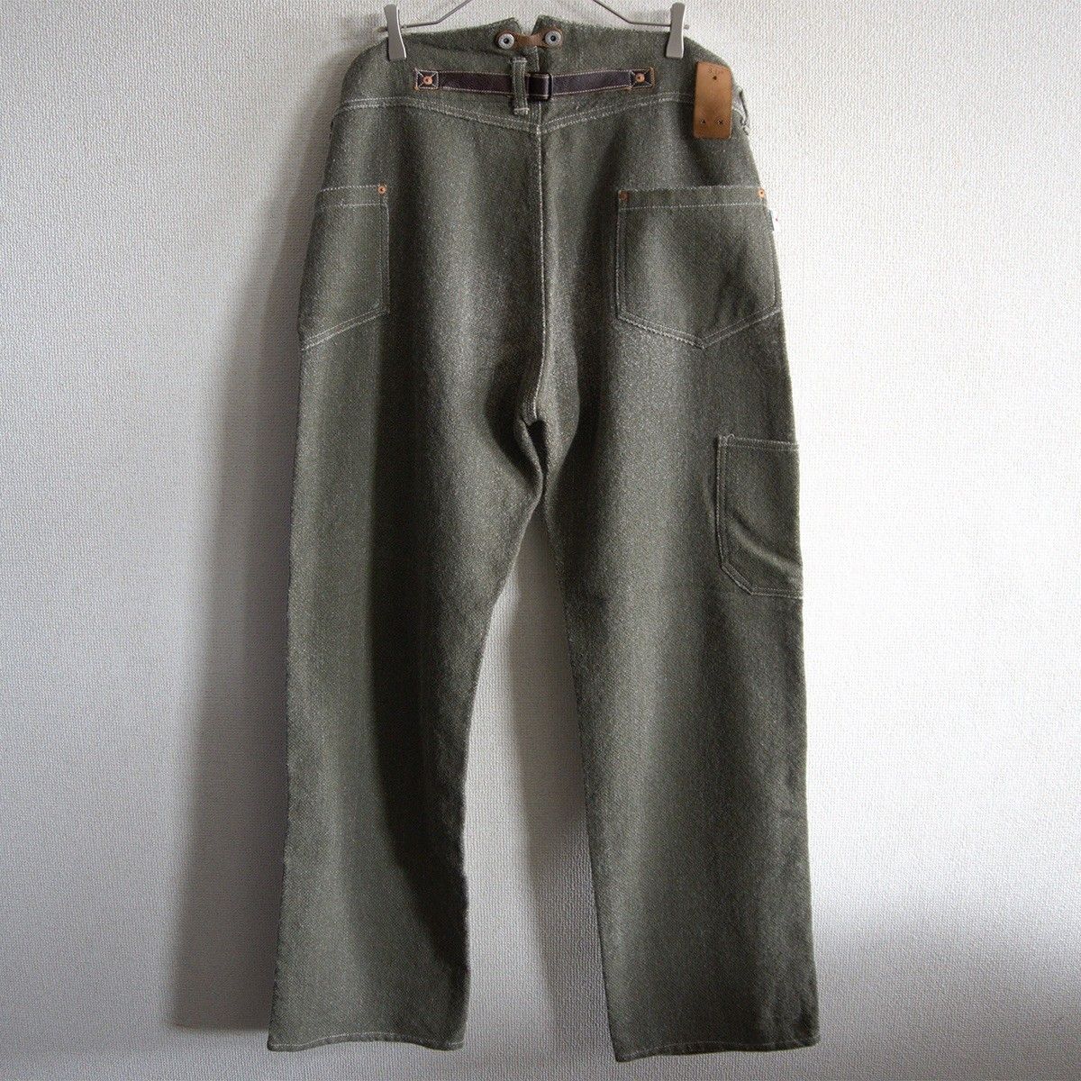 【希少】STUDIO D’ARTISAN【レザー バックルバック ウール トラウザー】L(32) ワークパンツ ステュディオダルチザン 26060917 希少】STUDIO D'ARTISAN【レザー バックルバック ウール トラウザー】L