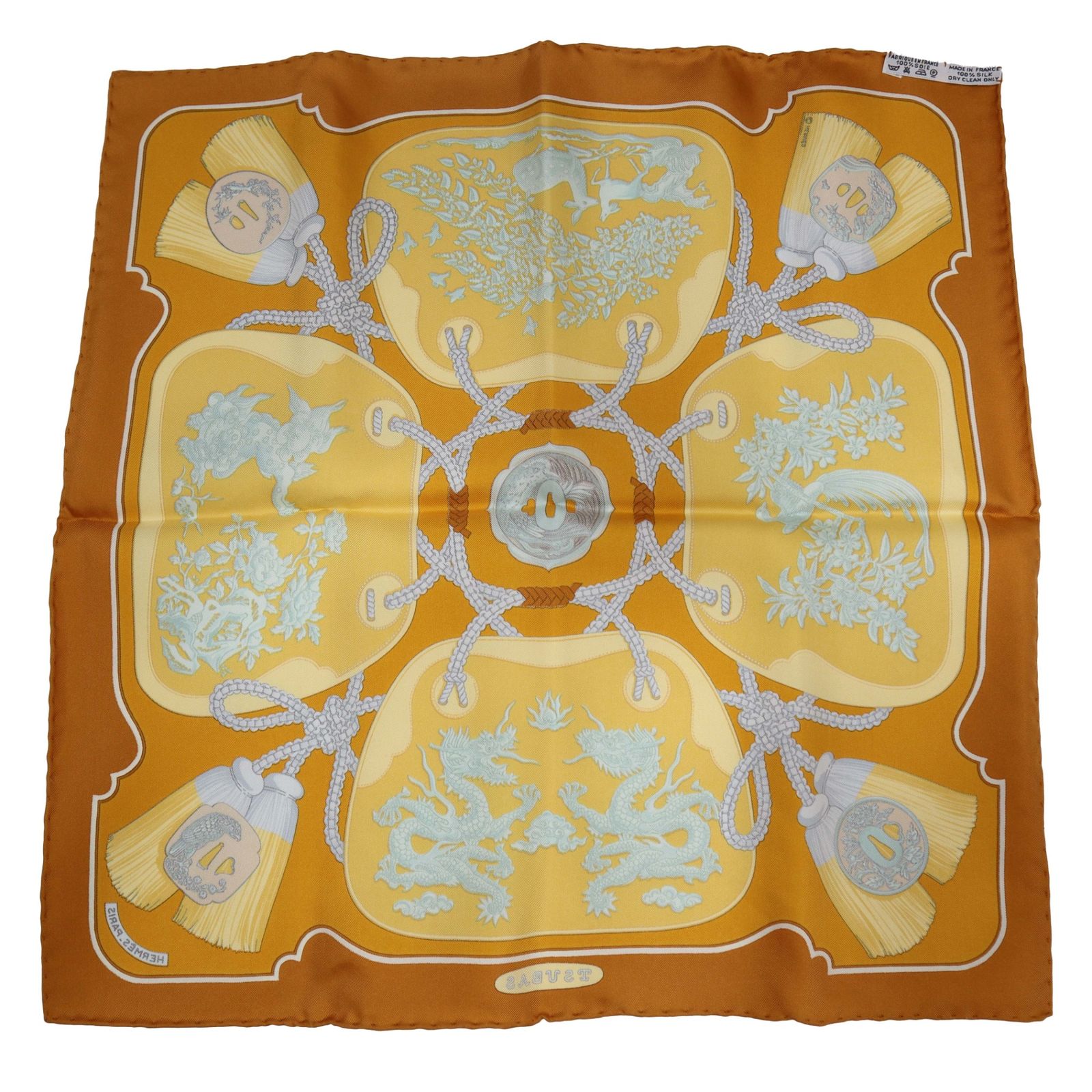 HERMES エルメス カレ45 TSUBAS 鍔 オレンジ シルク100％ 服飾小物 箱