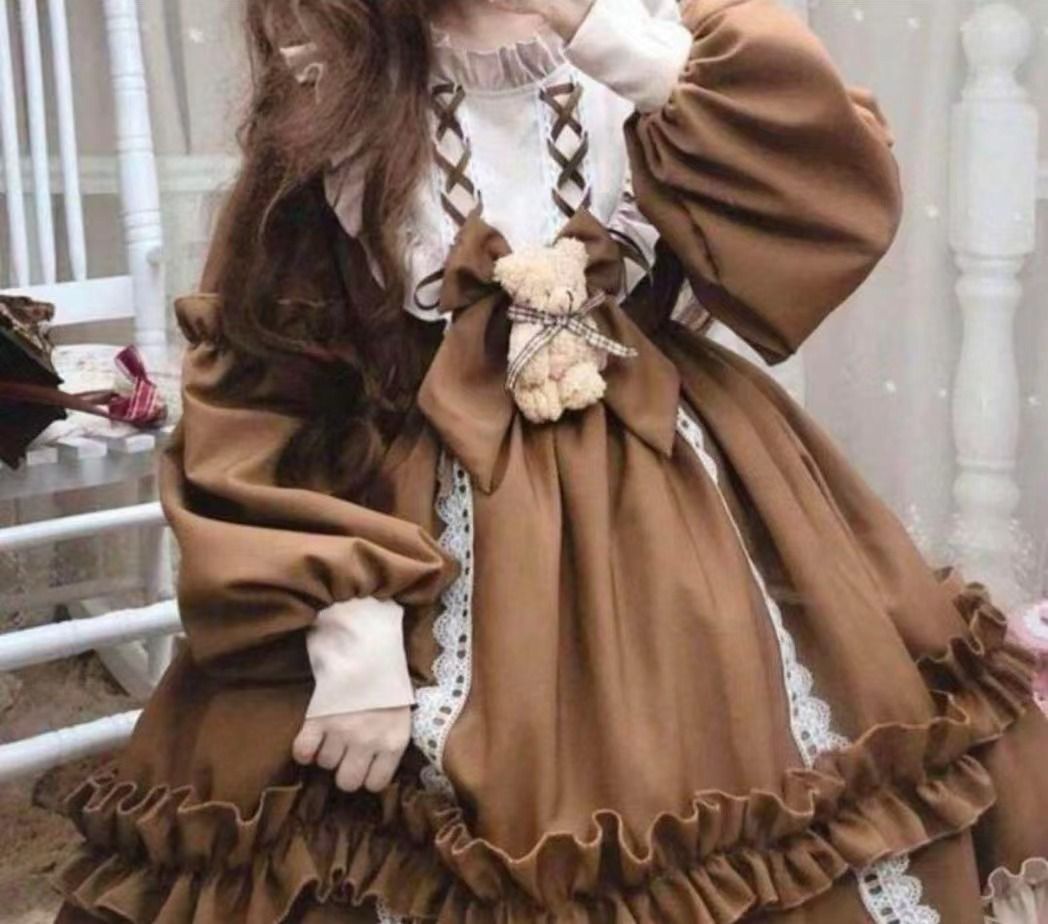 ブラウン ゴスロリ ドレス フリル付き 茶色 ロリータ くまさん ブラウン ゴスロリ ドレス Lサイズ - メルカリ