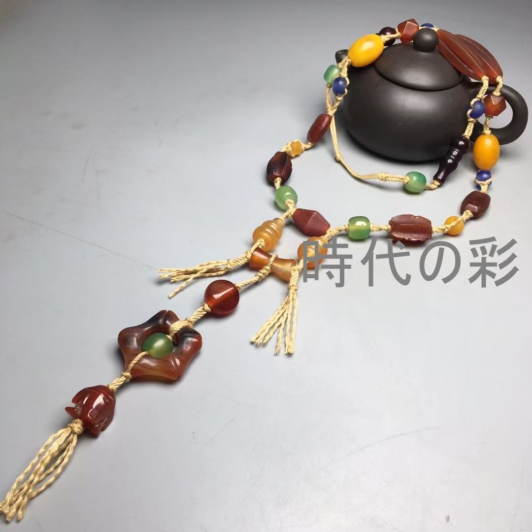 天然纏絲多宝老瑪瑙ネックレス】中国古美術 馬蹄紋 ?化 風化 瑪瑙 玉髄