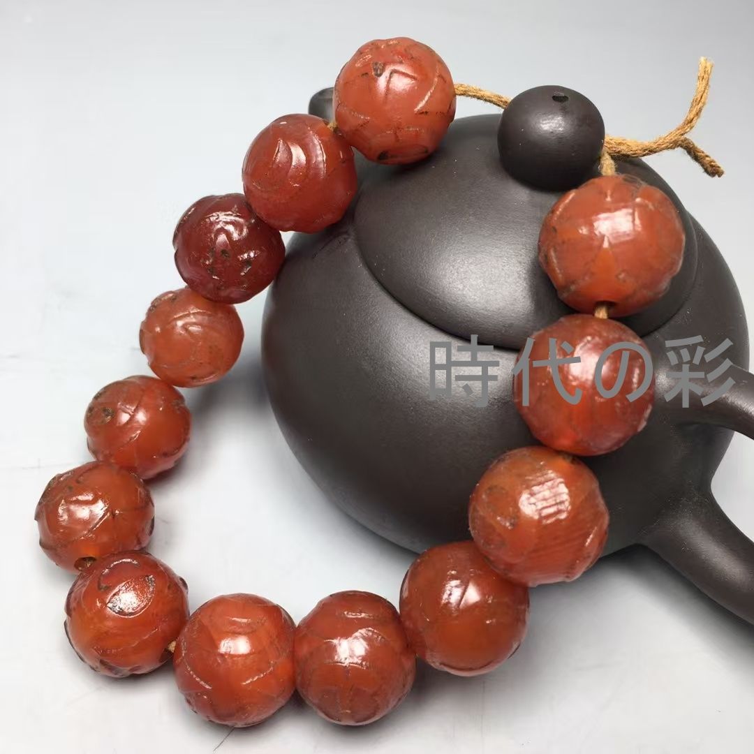 【満天星老瑪瑙ブレスレット】中国古美術 天然纏絲 満天星 ?化 馬蹄紋 風化 老瑪瑙 腕輪 瑪瑙 玉髄 唐物 收蔵逸品 R08062914