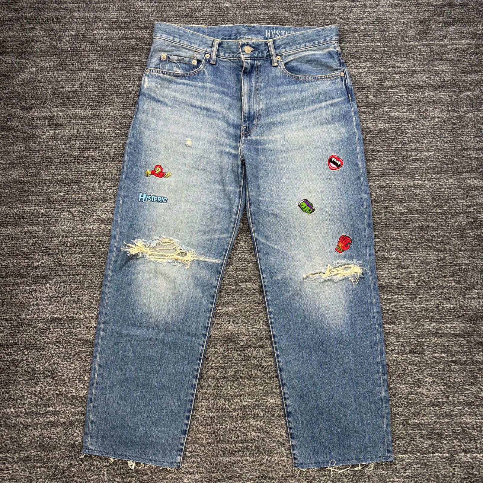 未使用品 HYSTERIC GLAMOUR MONSTERS 刺繍ストレートデニムパンツ 28 ヒステリックグラマー モンスターズ
