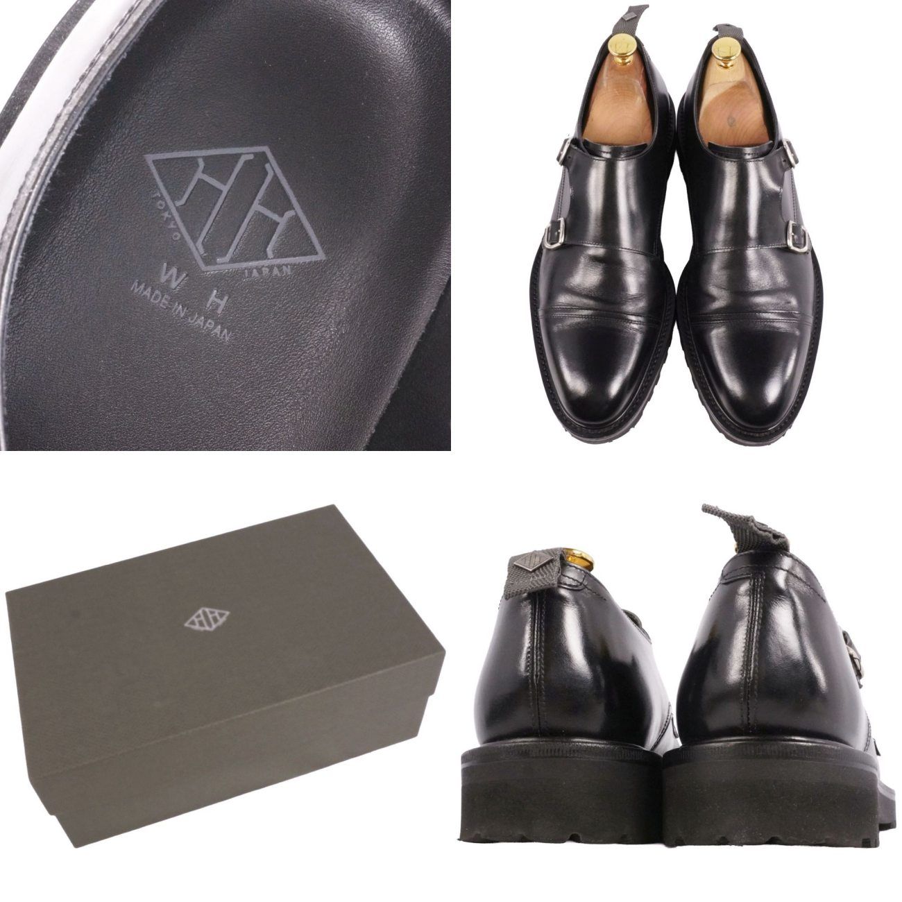 美品 ダブルエイチ WH レザーシューズ WHS0300 ダブルモンクストラップ 