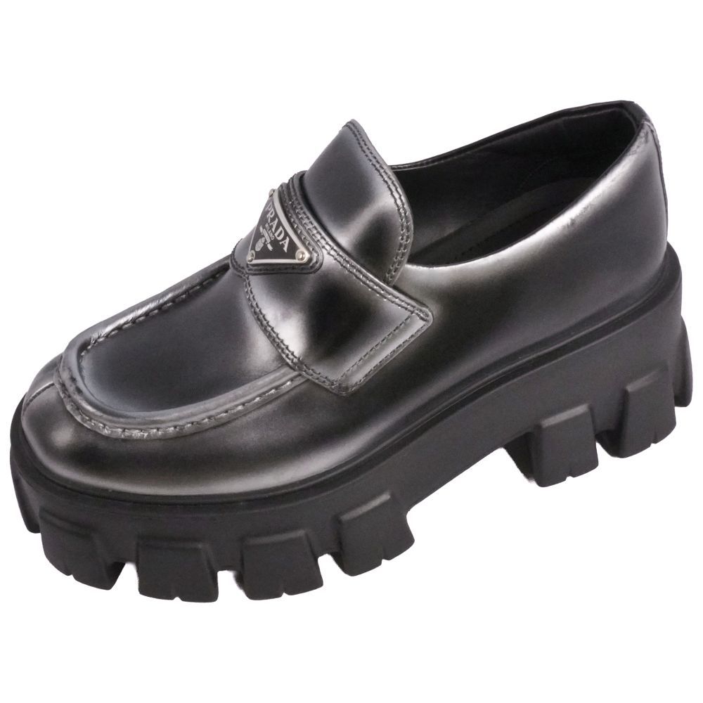 美品 プラダ PRADA ローファー モノリス モカシン ブラッシュドレザー