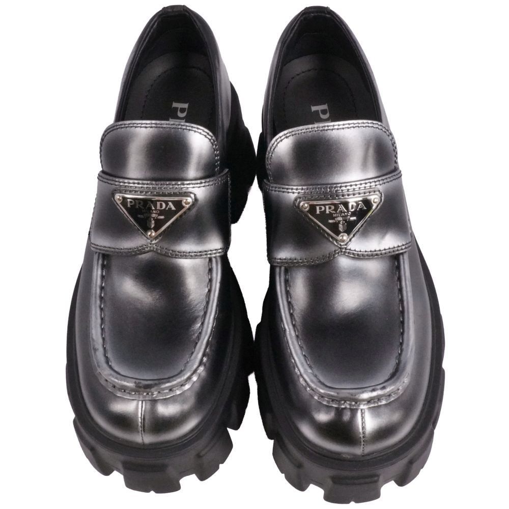 美品 プラダ PRADA ローファー モノリス モカシン ブラッシュドレザー