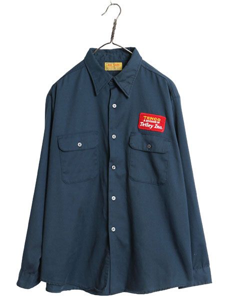 70s USA製 ビッグヤンク 長袖 ワーク シャツ メンズ L / ヴィンテージ 企業 ワッペン ワンポイント シワになりにくい 長袖シャツ ネイビー 70s USA製 ビッグヤンク 長袖 ワーク シャツ メンズ L / ヴィンテージ