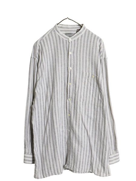 80s LORD&TAYLOR バンドカラー 長袖 シャツ メンズ XL / 古着