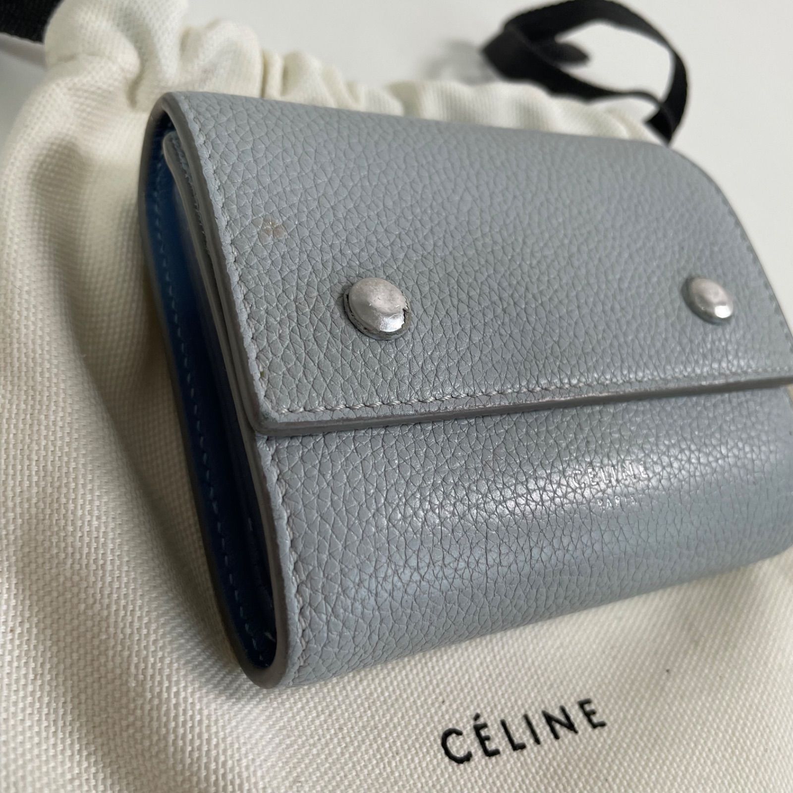CELINE 三つ折り財布 ライトブルー - メルカリ