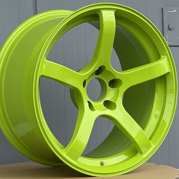 2本セット 18x9.5J+28 114.3-5H 18インチ 5本スポーク ライムグリーン