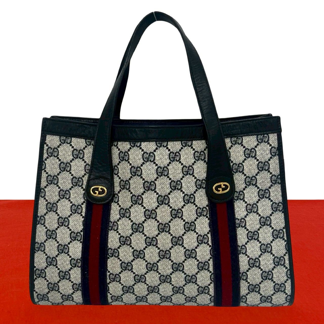 極 美品 GUCCI グッチ オールドグッチ シェリーライン GG ロゴ 柄 金具