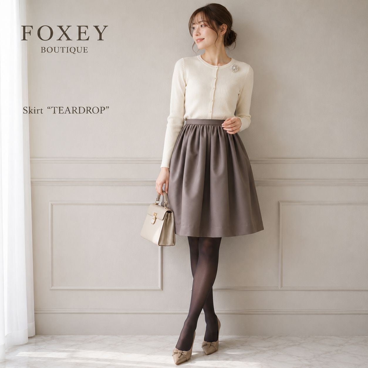 参考価格99,360円【新品、未使用 / 「ふんわり美ライン」】FOXEY / フォクシー 38367 スカート ティアドロップ 38 エスプレッソ 通勤 学校行事 お食事会 お出かけ デイリーコーデ