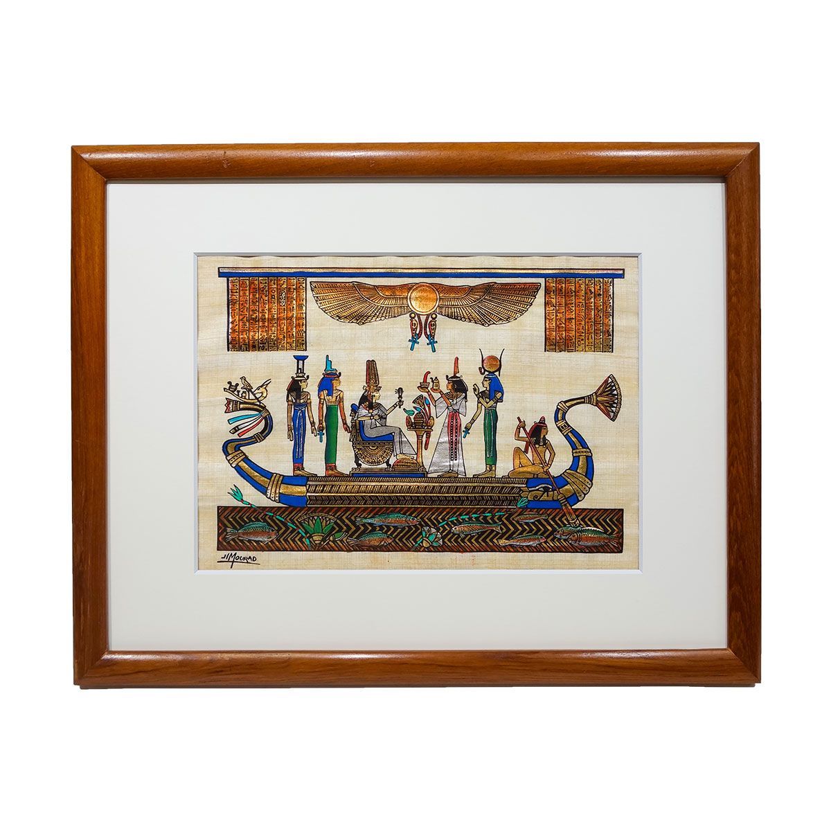 エジプト ジムラードスタジオのパピルス絵画 JIMOURAD 手描き 肉筆画 額入り パピルス100％ ネフェルタリ 女神 ナイル川 送料無料 【N-2】 7,400円