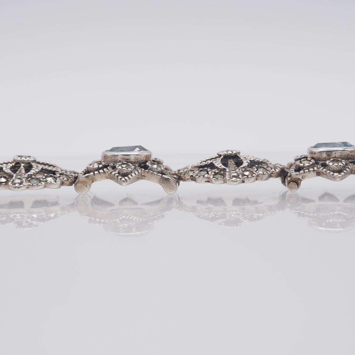 【唯一無二】 ハート×マーカサイト Silver 925 刻印 ブレスレット A625 ブルートパーズ 925刻印 ブレスレット マーカサイト マルカジット