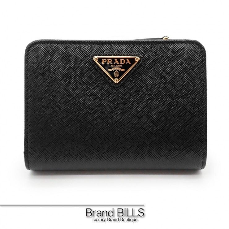 未使用品 PRADA プラダ サフィアーノトライアングル 財布 折り財布 1ML018 サフィアーノ レザー ブラック レディース