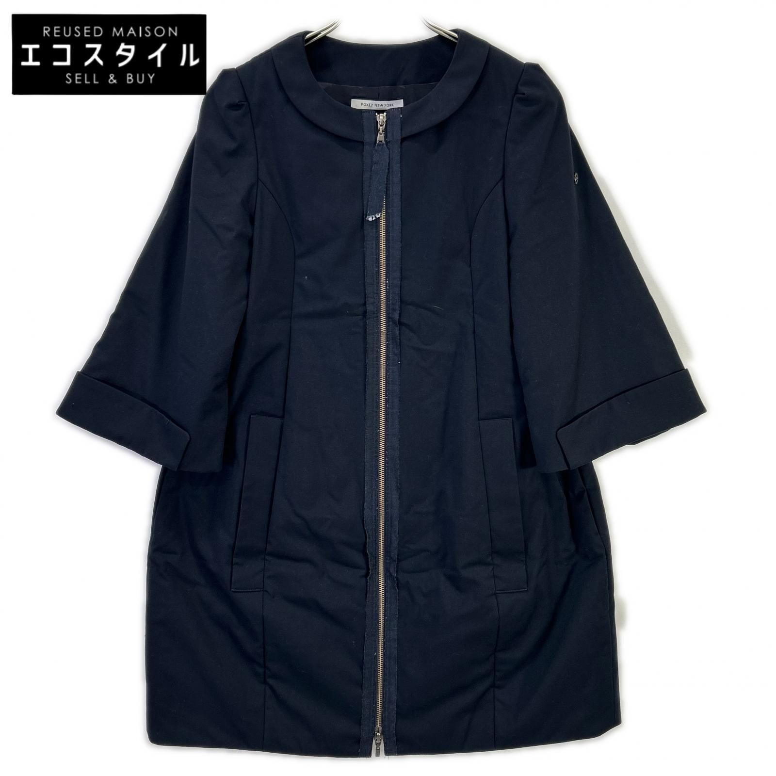 FOXEY NEW YORK　フォクシーニューヨーク　33727 ブラック レーヨン混 タキシードコクーンコート　38