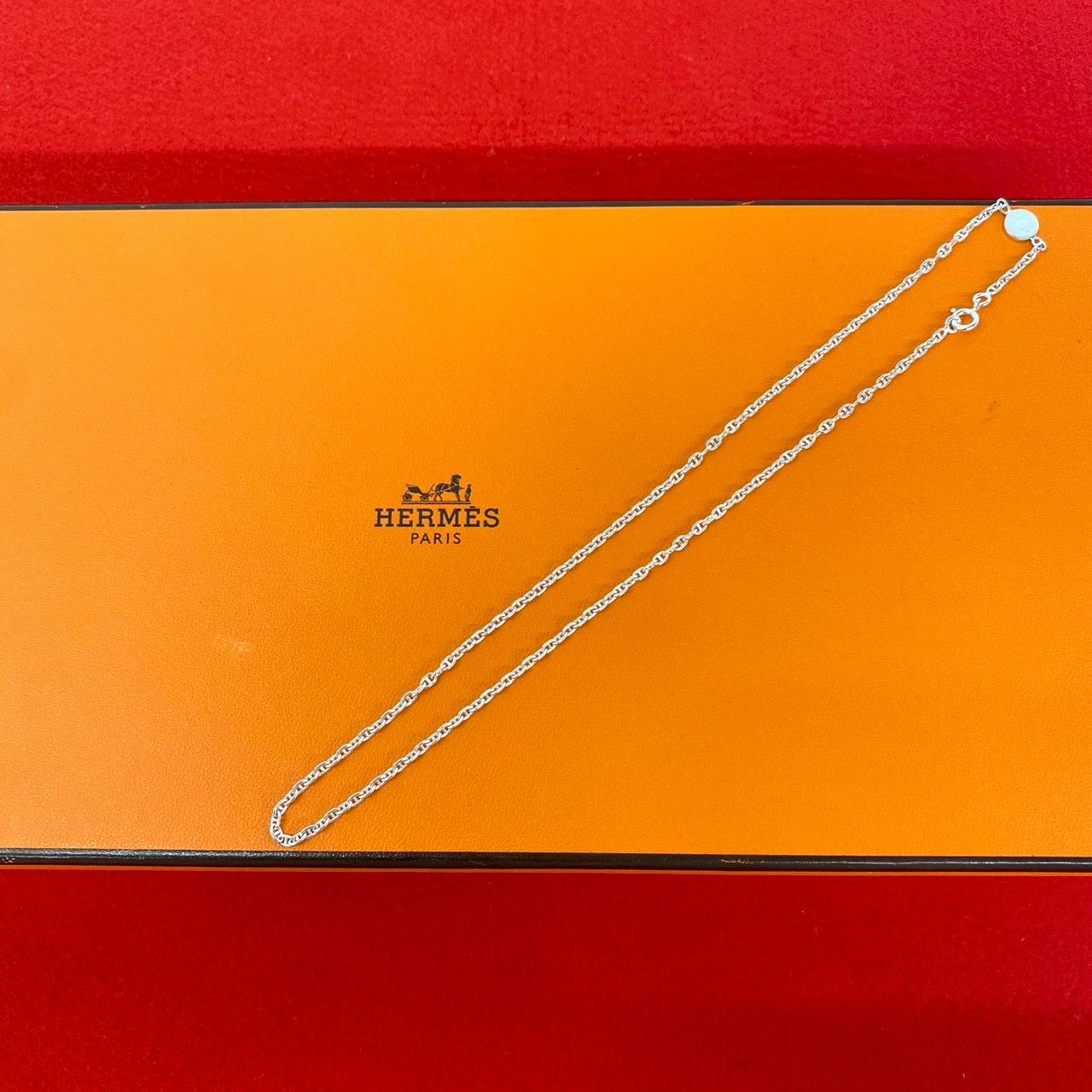 極 美品 HERMES エルメス シェーヌダンクル セリエ ネックレス ロゴ 刻印 シルバー925 アクセサリー メンズ レディース シルバー 99118