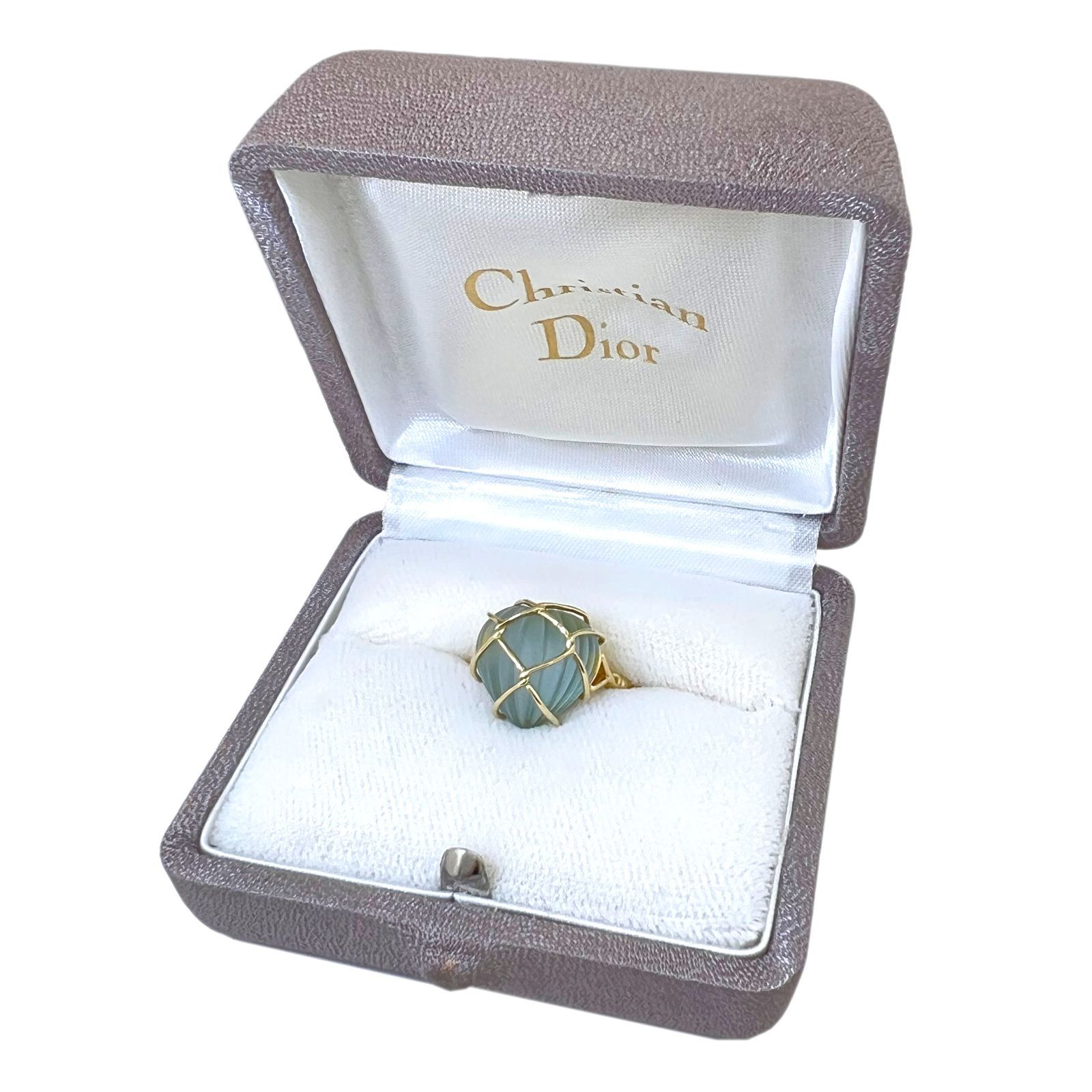 Christian Dior ヴィンテージ ハートリング 10号 Christian Dior クリスチャンディオール リング 750 K18 YG アクア