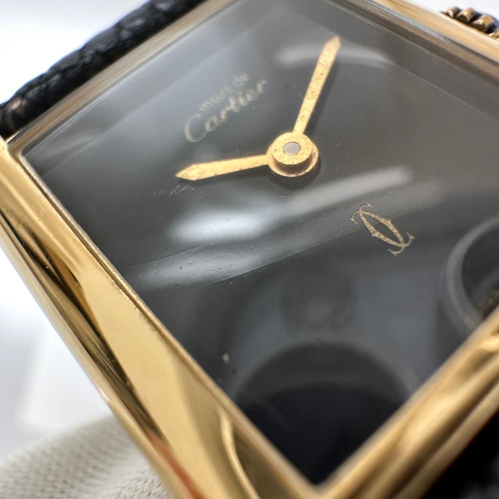 CARTIER/カルティエ】腕時計 シルバー925/レザー/GP 手巻き ブラック