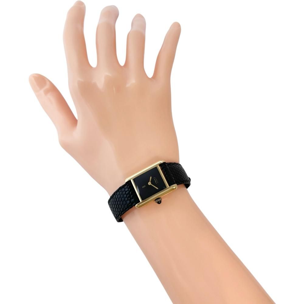 CARTIER/カルティエ】腕時計 シルバー925/レザー/GP 手巻き ブラック