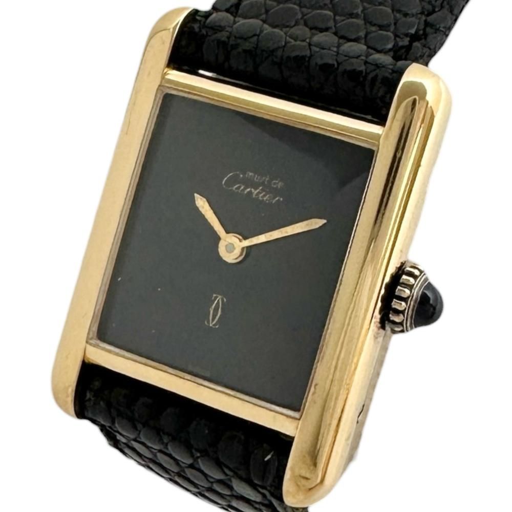 CARTIER/カルティエ】腕時計 シルバー925/レザー/GP 手巻き ブラック
