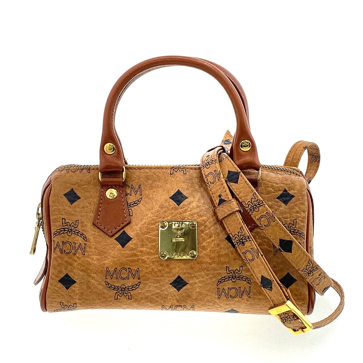MCM エム・シー・エム ヴィセスト 2WAY ミニボストンバッグ ミニボストンバッグ レディース レザー ブラウン 中古