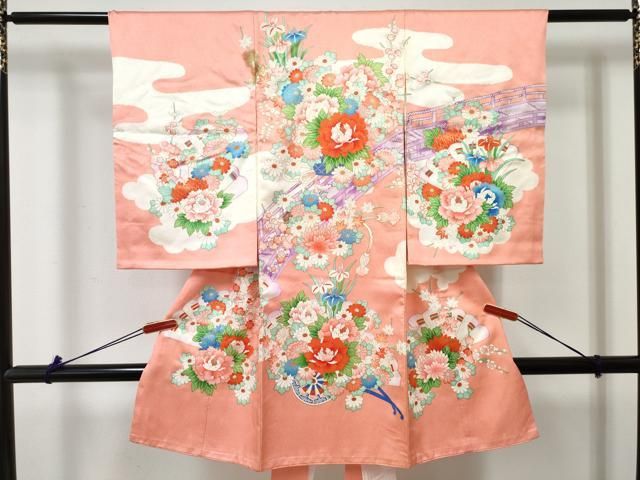 平和屋着物[]お宮参り　女の子　祝着　産着　初着　のしめ　渡橋花車文　金彩　逸品　DABE7268ma