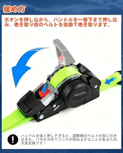 JiiinMiiin 自動巻き取り式 ラチェットベルト 荷締めベルト 長さ3M 幅