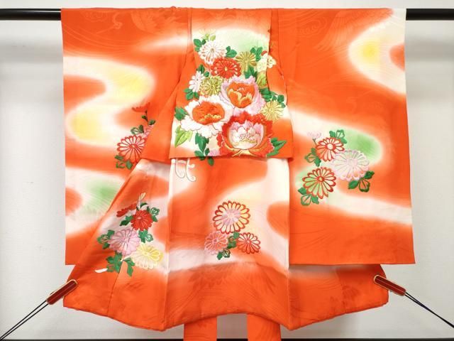 平和屋着物[]お宮参り　女の子　祝着　産着　初着　のしめ　総刺繍　花車文　暈し染め　金彩　逸品　DABE7397ma