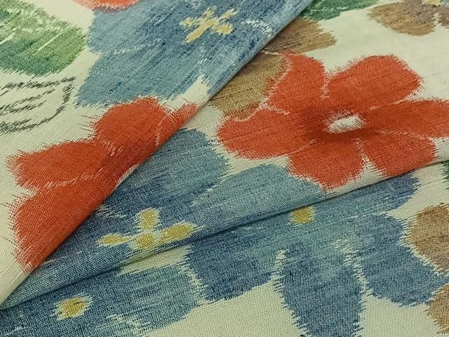 平和屋着物▽小千谷紬　単衣　草花文　正絹　逸品　AABJ1572jh 18,460円