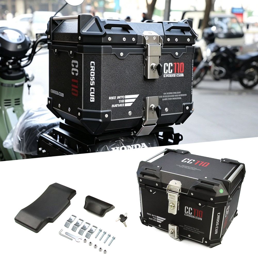 リアボックス アルミ製 45L トップケース 大容量 防水 クロスカブ Cross Cub 110用 オートバイボックス パニアケース 取り外し可能 キーロック付き ブラック