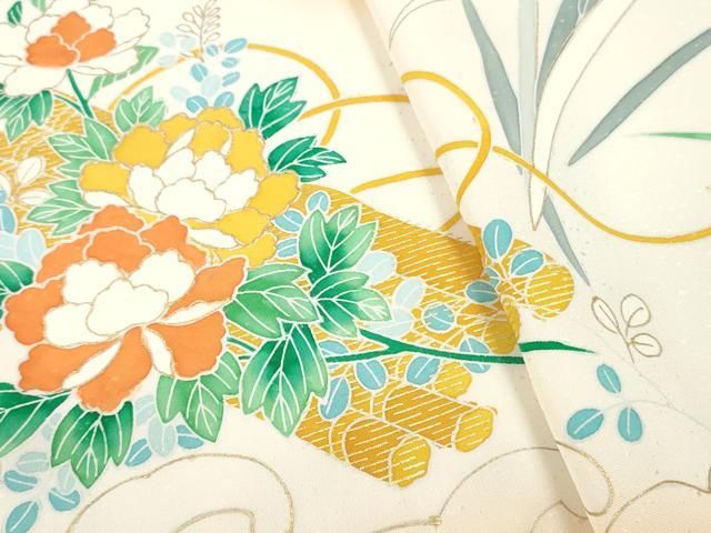 平和屋着物▽付下げ 反物 着尺 刺繍 花筏文 暈し染め 金彩 逸品 未使用
