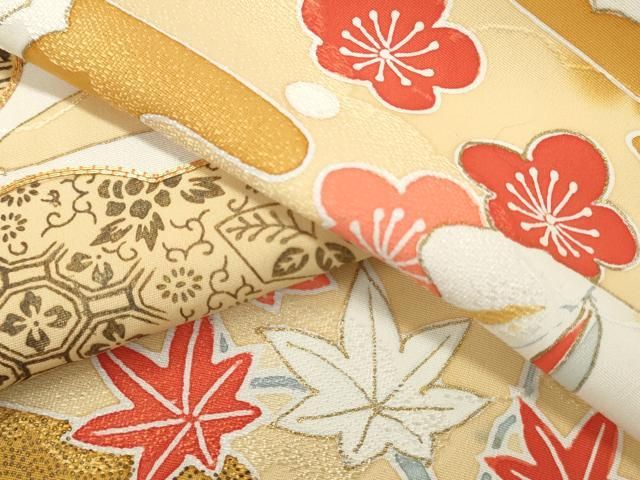 訪問着 反物 雲と花模様 金彩 訪問着 友禅金彩加工 刺繍入り 未