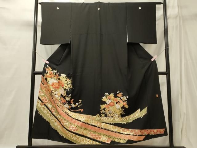 平和屋着物□豪華黒留袖 作家物 駒刺繍 花車文 金彩 正絹 逸品