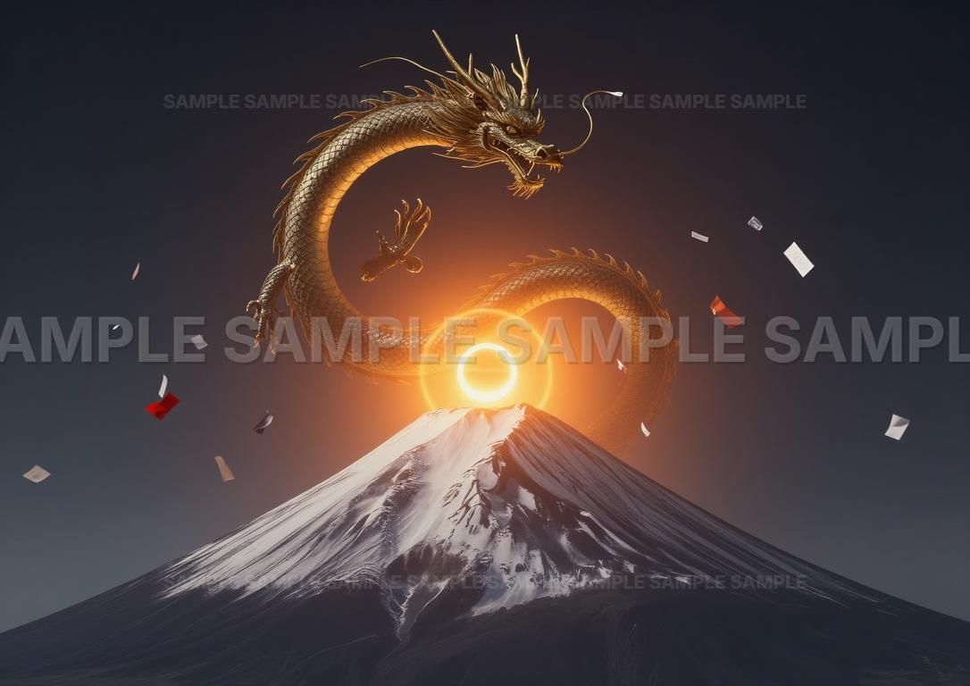AIアート】【金龍昇天】富士山 龍神 縁起物 開運 風水 アート 幸運