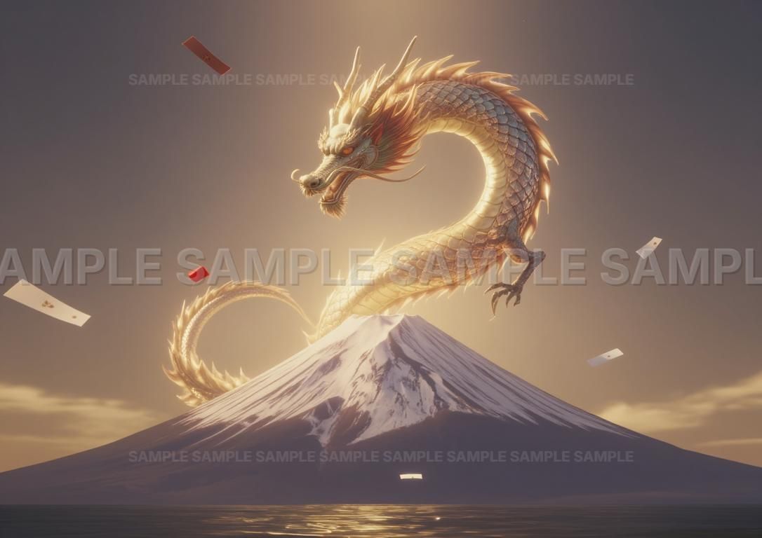 AIアート】【金運上昇】黄金龍 富士山 開運アート 龍神 縁起物 幸運