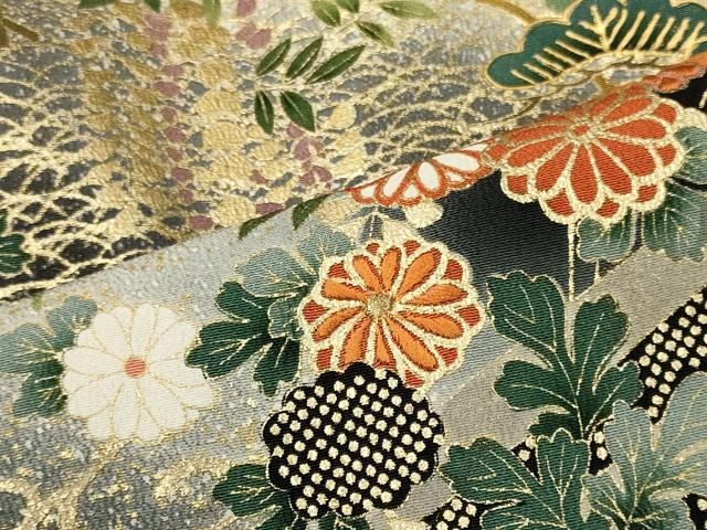 平和屋着物□豪華黒留袖 駒刺繍 萬寿染 風景草花松文 藤花房 暈し染め