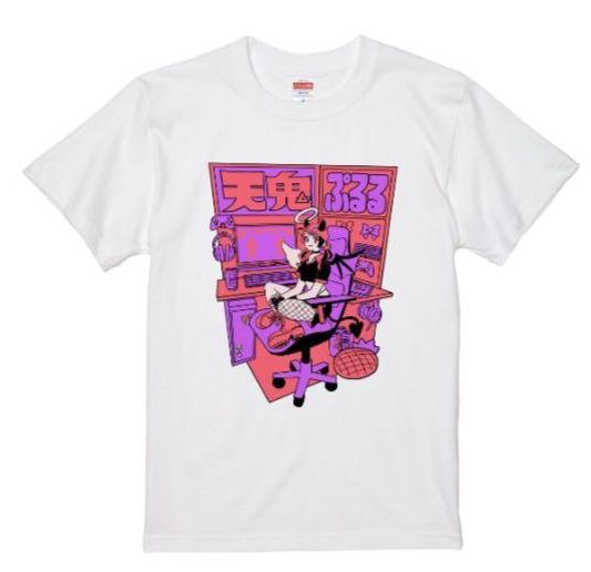 天鬼ぷるる Tシャツ(POP風ブロマイド付き) ホワイト Lサイズ 「バーチャルYouTuber 天鬼ぷるる×ヴィレッジヴァンガード」