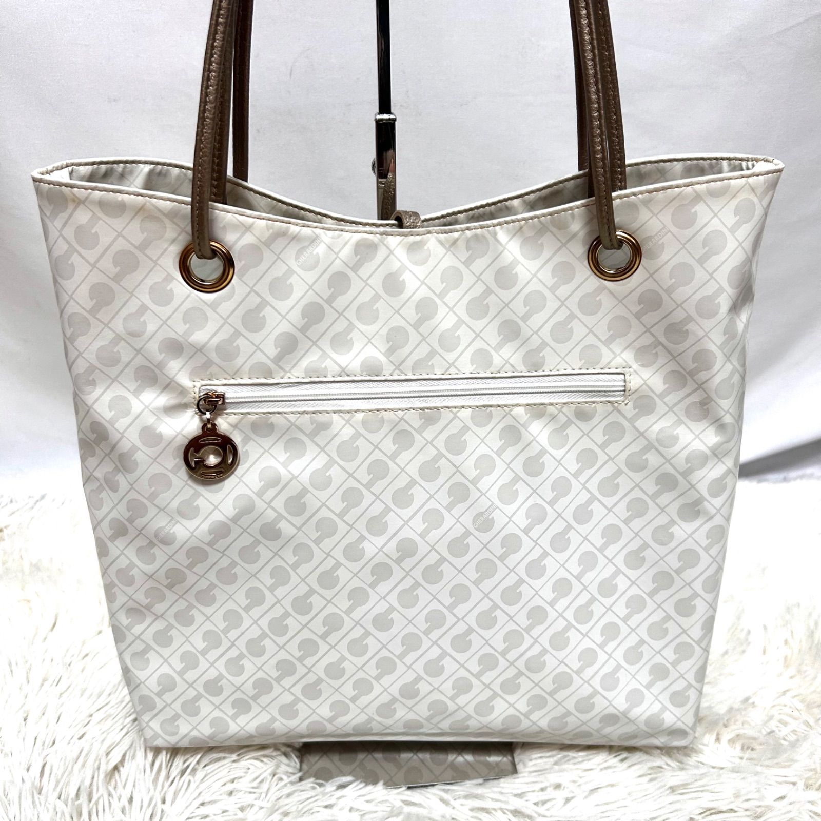 美品 GHERARDINI ゲラルディーニ 総柄 ロゴ金具 トートバッグ 肩がけ 