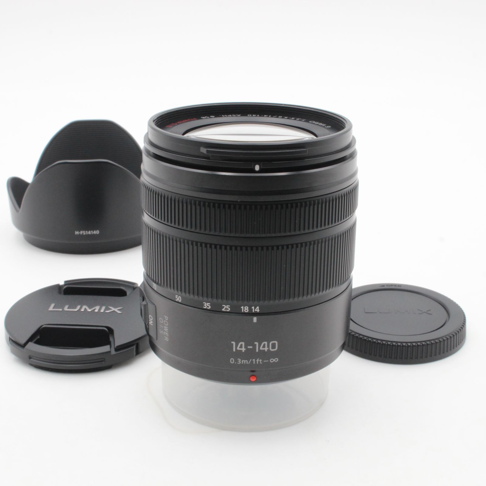 【ほぼ新品】 Panasonic パナソニック Lumix G VARIO 14-140mm f3.5-5.6 II ASPH.POWER O.I.S. H-FSA14140 フード 付き 113005