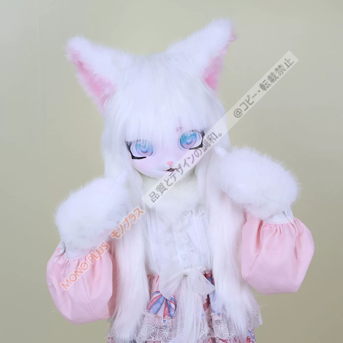 着ぐるみヘッド(ネコ) 着ぐるみヘッド 猫 立ち耳 白 全頭ヘッド ケモノ マスク ファースーツ