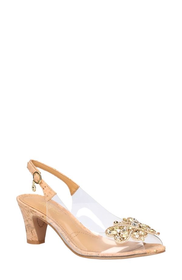 ジェイレニー レディース シューズ ヒール J Rene Kerensa Crystal Butterfly Slingback Pump Clear Natural Gold ゴールド
